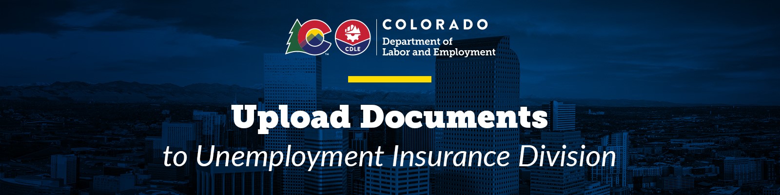 Colorado Department of Labor and Employment Logo along with the form name, 'Upload Documents to Unemployment Insurance Division'